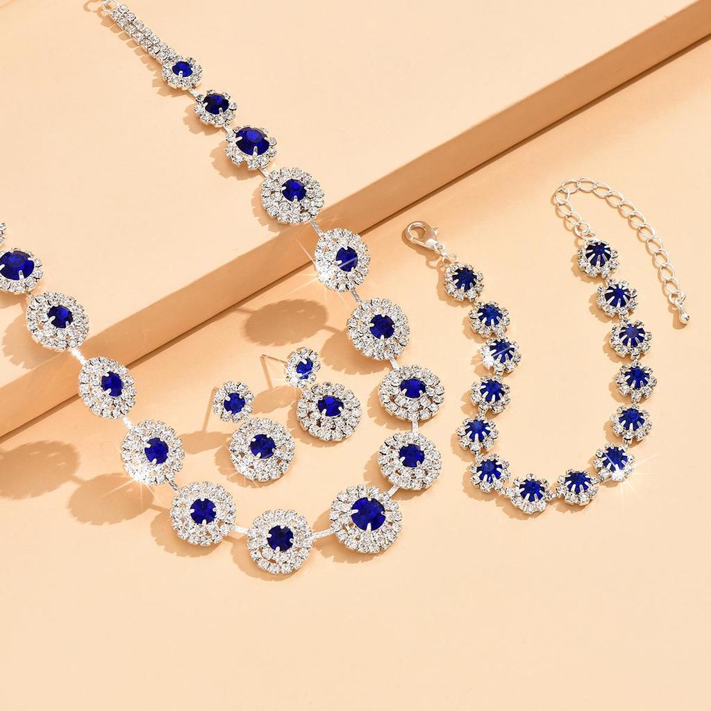 Свадебный набор украшений королевского синего цвета: Элегантное колье, серьги и браслет для свадеб и вечерних платьев