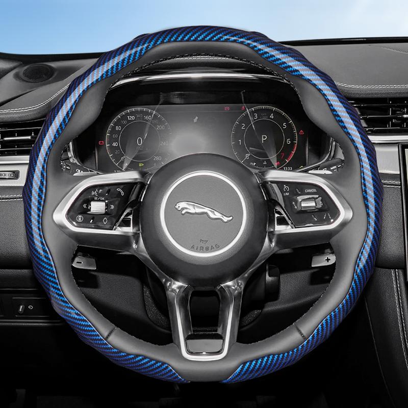 Suitable for Jaguar Carbon Fiber Texture Steering Wheel Cover, Snap-On Wave-Shaped Sporty Design, Durable Protective Case for I-Pace F-Pace E-Pace Xe