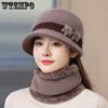 New Winter Thick Warm Add Fur Lined Knitted Hat Scarf Set for Women Elegant Middle-Aged Mother Rabbit Fur Bucket Hat Gift