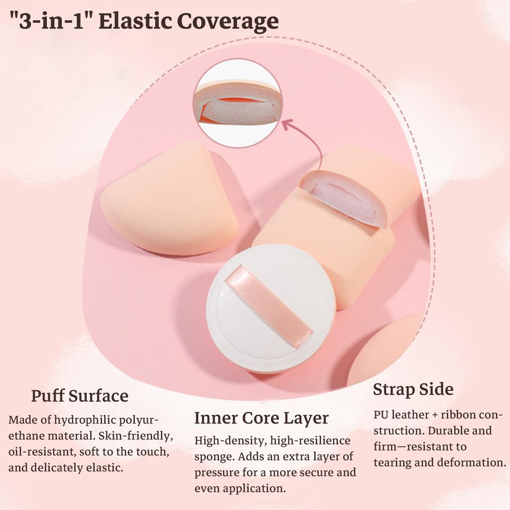 Пуховка с воздушной подушкой и футляром - Мягкая, толстая пуховка для макияжа для жидкой и пудровой основы, спонж-пуховка | Круглая, квадратная, треугольная, варианты 3 штуки