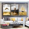 Океанский пейзаж, парусная лодка, Золотая океанская жизнь, Дельфин, настенное искусство, холст, постеры и принты, настенная картина для гостиной
