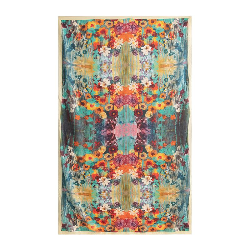 Spring  100% Mulberry Silk Scarf Women's Thin Shawl Silk Oil Painting Retro Plain Crepe Satin Premium Long Scarf