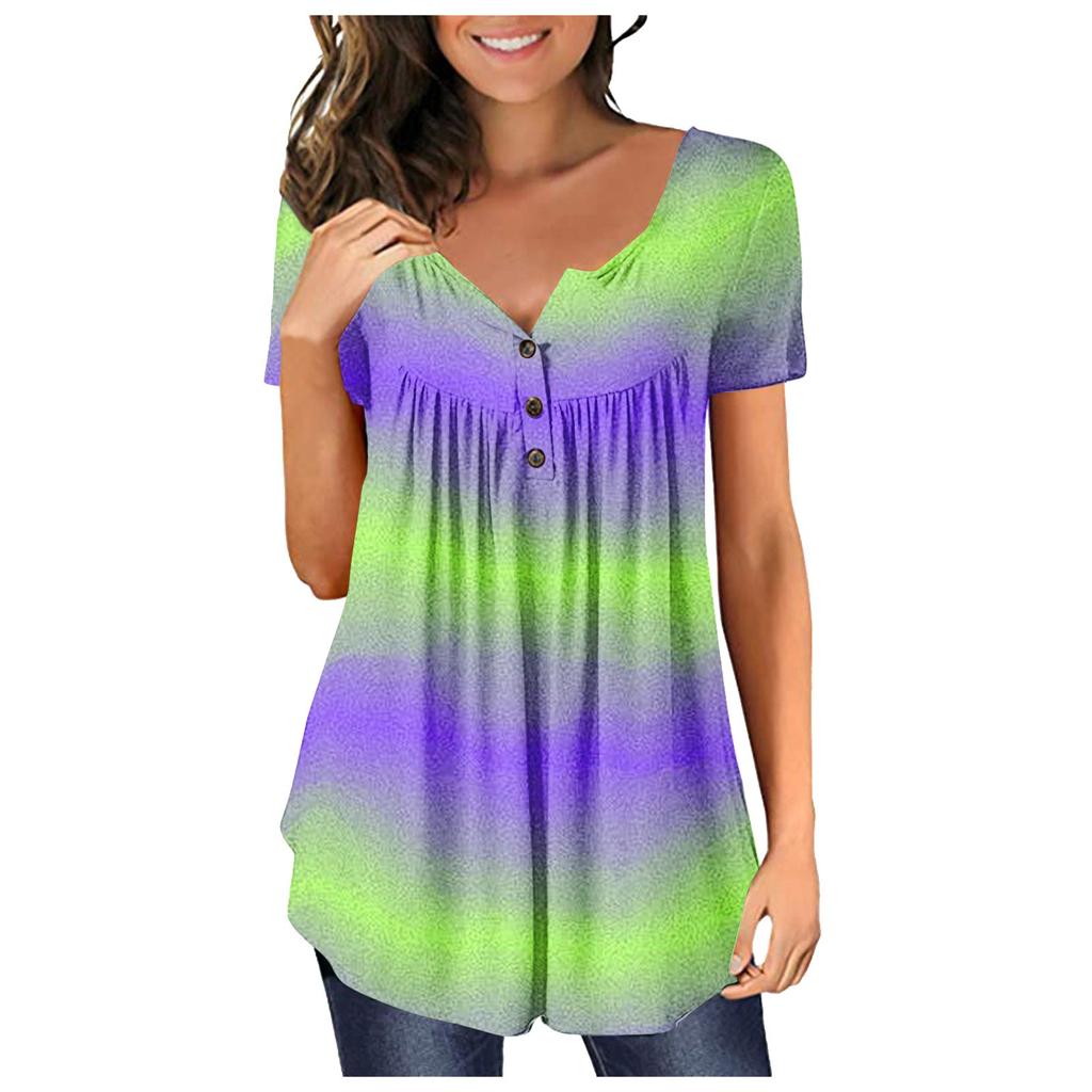 Women's Short-sleeve Loose Tops Casual Plus Size Tunic Button Tops