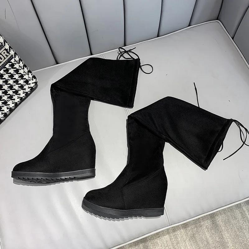 Сапоги выше колена из флока со стразами для женщин, дизайнерская обувь на мягкой подошве, осенне-зимняя женская обувь, модные повседневные длинные сапоги для женщин