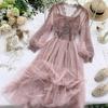 Spring Autumn New Long Dresses Chic Sweet Temperament Women's Net Yarn Dress