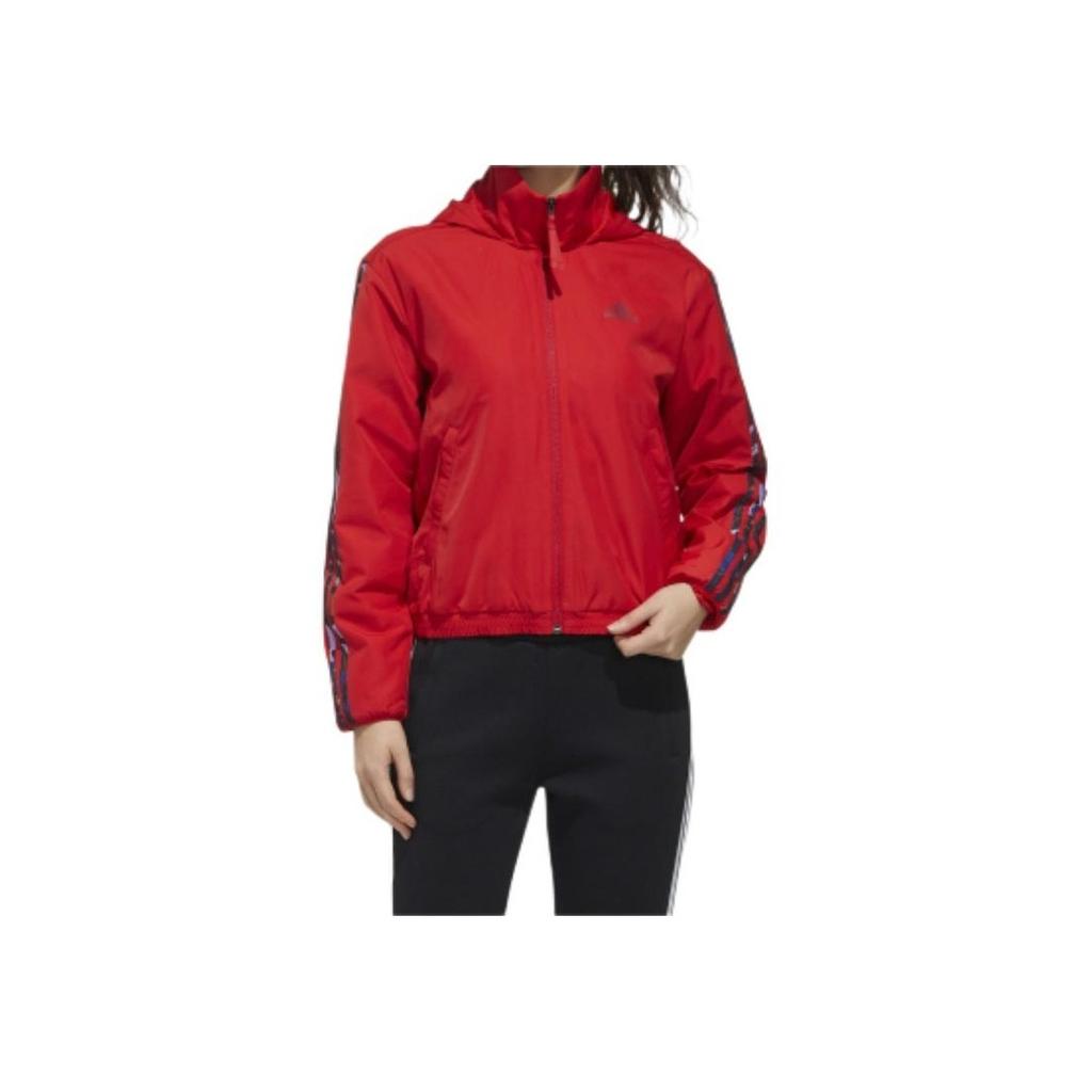 Adidas Куртка с капюшоном на флисовой подкладке с цветочным логотипом Женская куртка красная GG0769