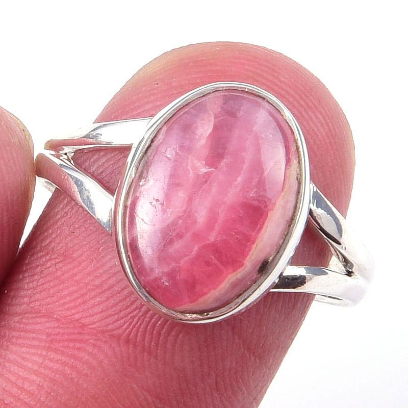 Кольцо из чистого серебра 925 пробы с натуральным родохрозитом ручной работы S.8 k0h92