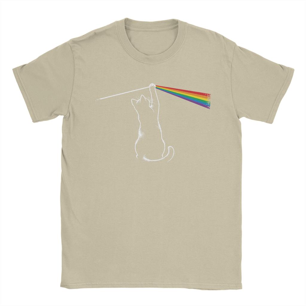 Unisex's Playing with Light Cat T Shirts 100% Cotton Tops Funny Short Sleeve Crew Neck Tee Shirt Unique T-Shirt