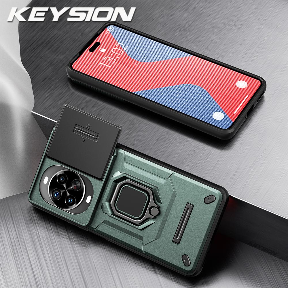 KEYSION Противоударный чехол для Huawei nova 14 14 Pro с выдвижной защитой камеры, металлической кольцевой подставкой, задняя крышка для телефона Huawei nova14Pro