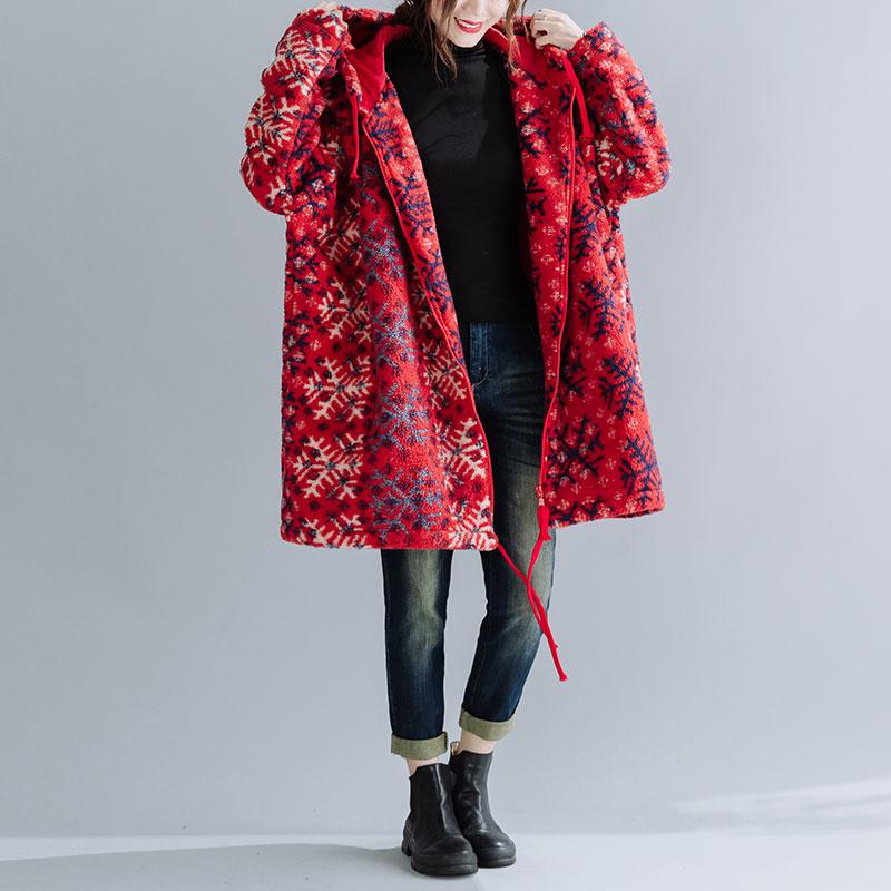 DIMANAF Женские пальто 2022 Большие размеры Зимние новые кашемировые куртки Пальто с рождественским узором и принтом Парка Дизайн Теплая флокированная верхняя одежда больших размеров