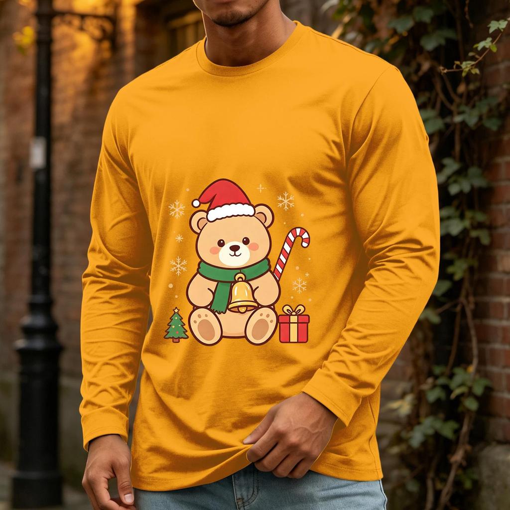 Мужская повседневная рождественская футболка с длинным рукавом и круглым вырезом