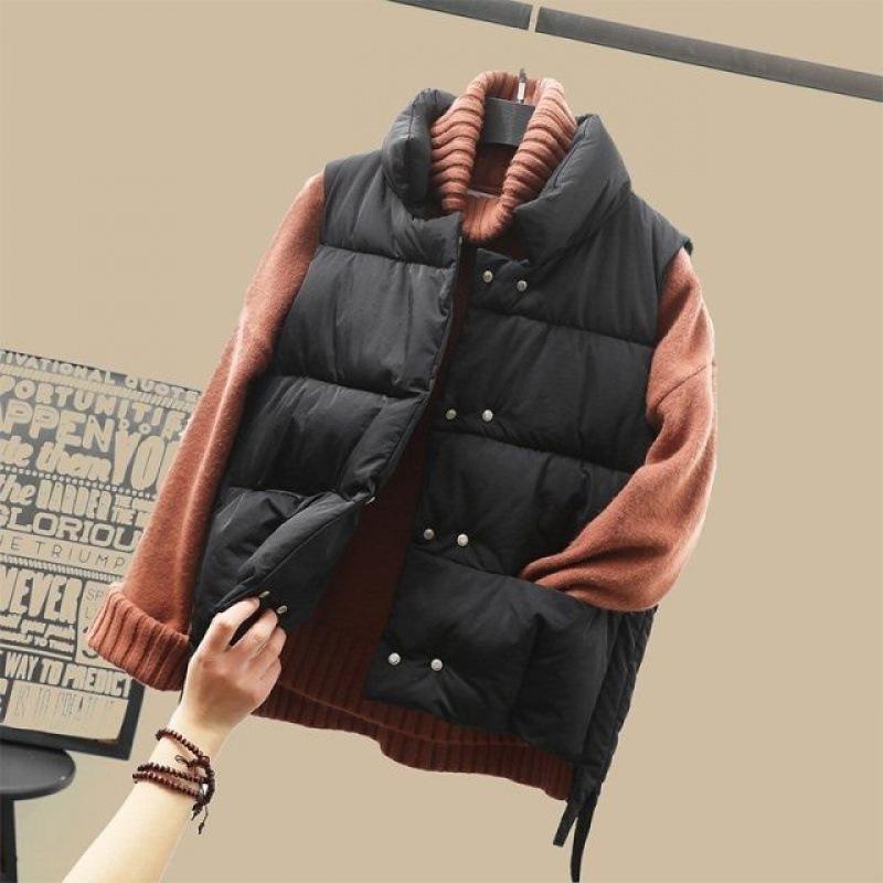 Down Cotton Vest Women's Short Student New Autumn and Winter Versatile Vest Loose Bread Cotton Vest