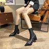 New Fashion Pointy Women's Ankle Elastic Boots Designer Buckle Women's Ankle Boots Square Heel Pump Shoes