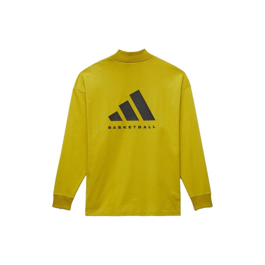 Adidas Ретро американский логотип Dopamine с принтом баскетбольного узора, удобная ребристая футболка с круглым вырезом и длинными рукавами, унисекс, топы, желтый IR8488