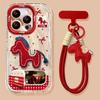 Вышитый ремешок-пони, подходящий для чехла мобильного телефона Apple 17promax, iphone15, нить из перьев, 16, держатель с зеркалом, 14, женщины