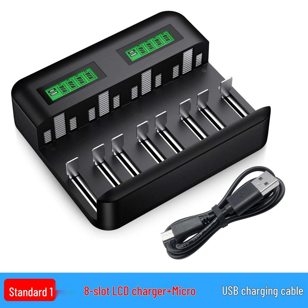 Eight-Slot USB LCD Universal Charger for AA/AAA/C/D Ni-MH Batteries with Type-C Charging