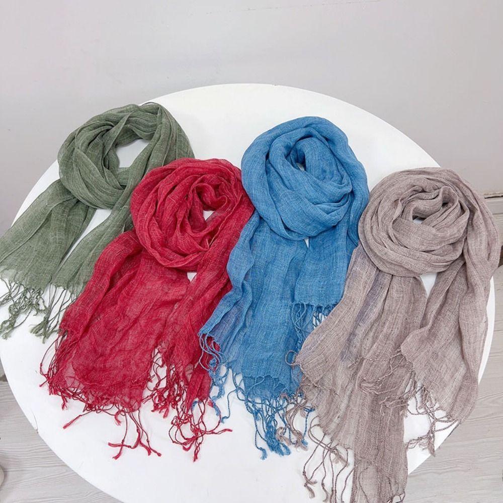 Long Tassel Sun Protection Wrap Lightweight Neck Scarf Versatile Shawl Wrap Daily Wear