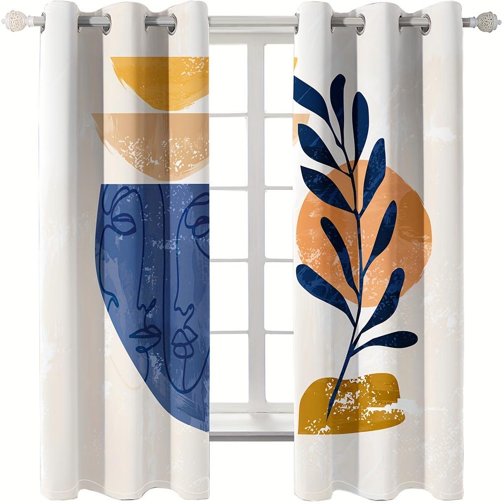2 Panels Leaf Nordic Geometric Printed Curtain Rod Pocket Window Treatment For Bedroom Office Kitchen Living Room Home Decor