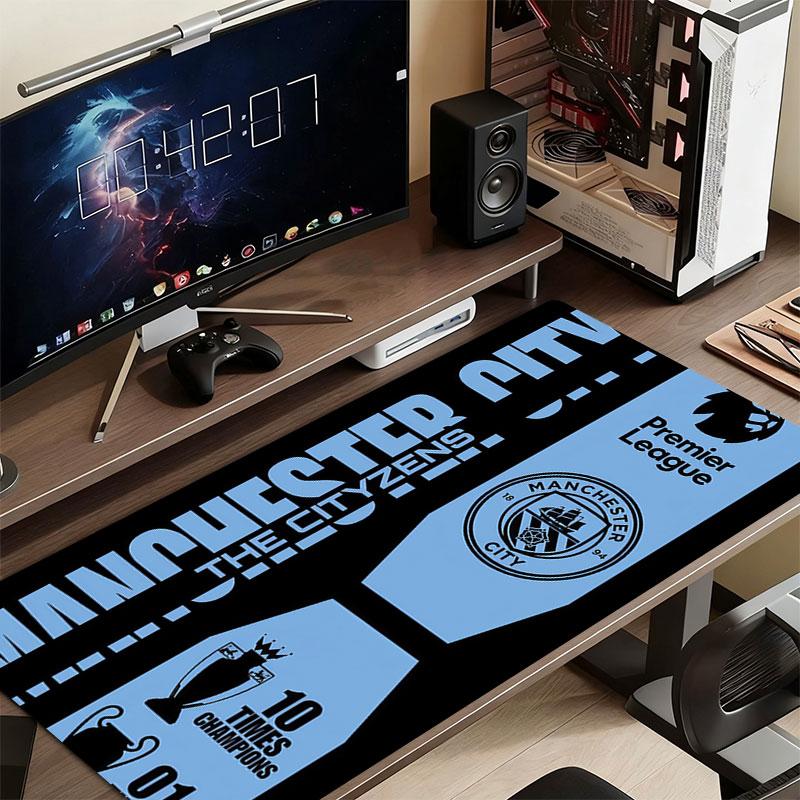 Коврик для мыши Manchester City, Большой игровой коврик для стола, Нескользящий XXL коврик для мыши для ноутбука и планшета, Игровой коврик для мини-ПК со прошитыми краями