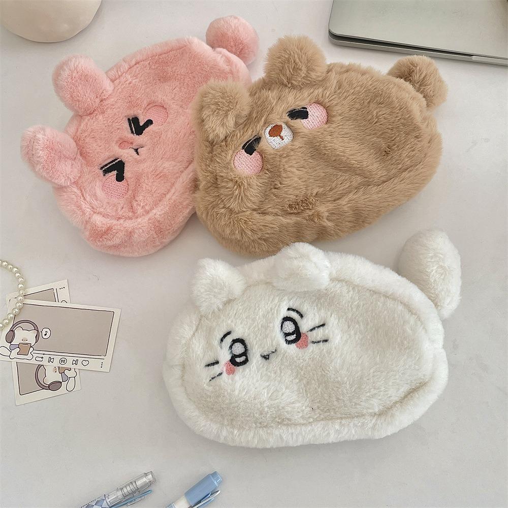 Пенал с изображением кролика и медведя, большая вместимость, сумка для канцелярских принадлежностей на молнии, симпатичный инструмент для хранения канцелярских принадлежностей