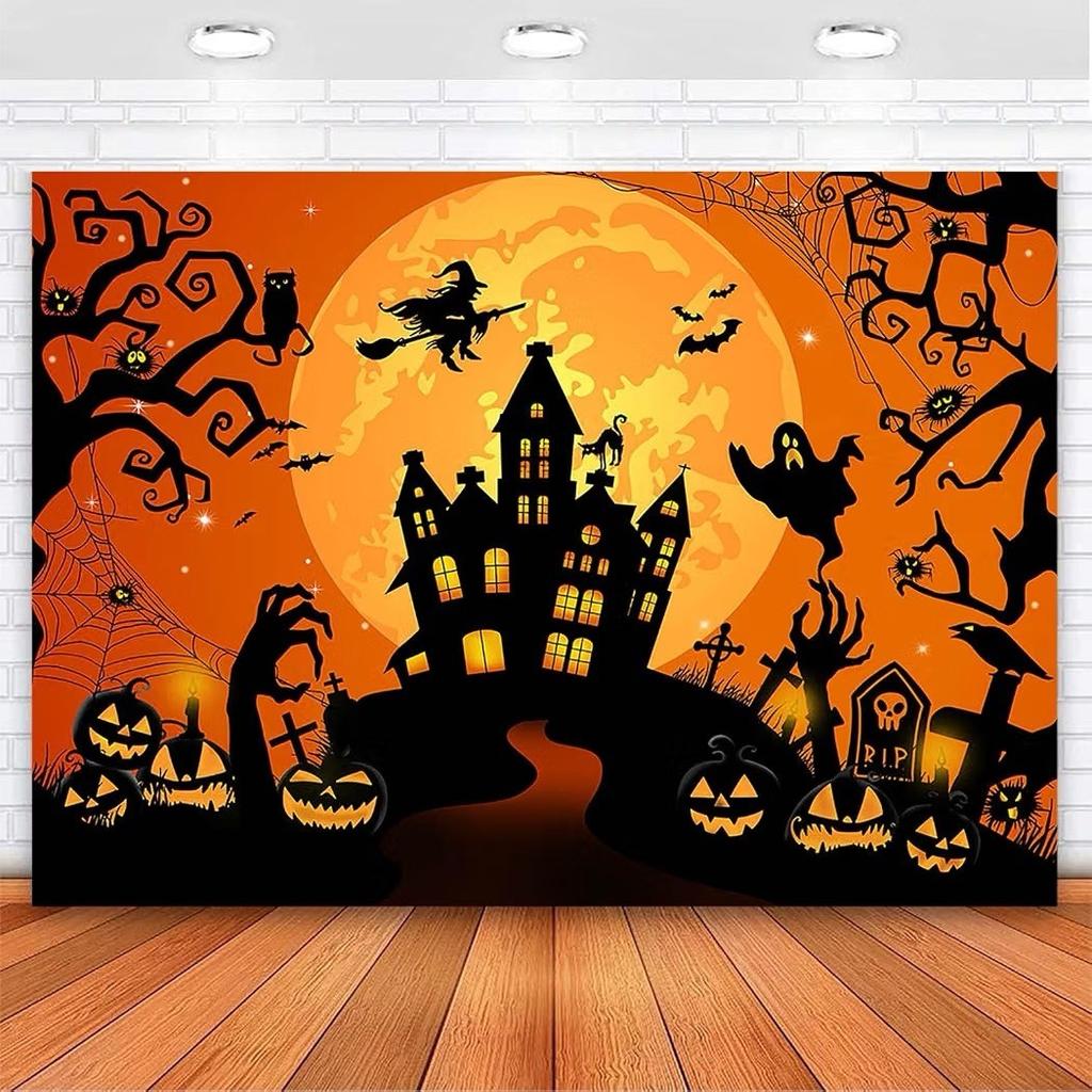 348. Halloween Backdrop Horror Moon Night for Parties & More 8’ x 6’ **READ DETAILS**