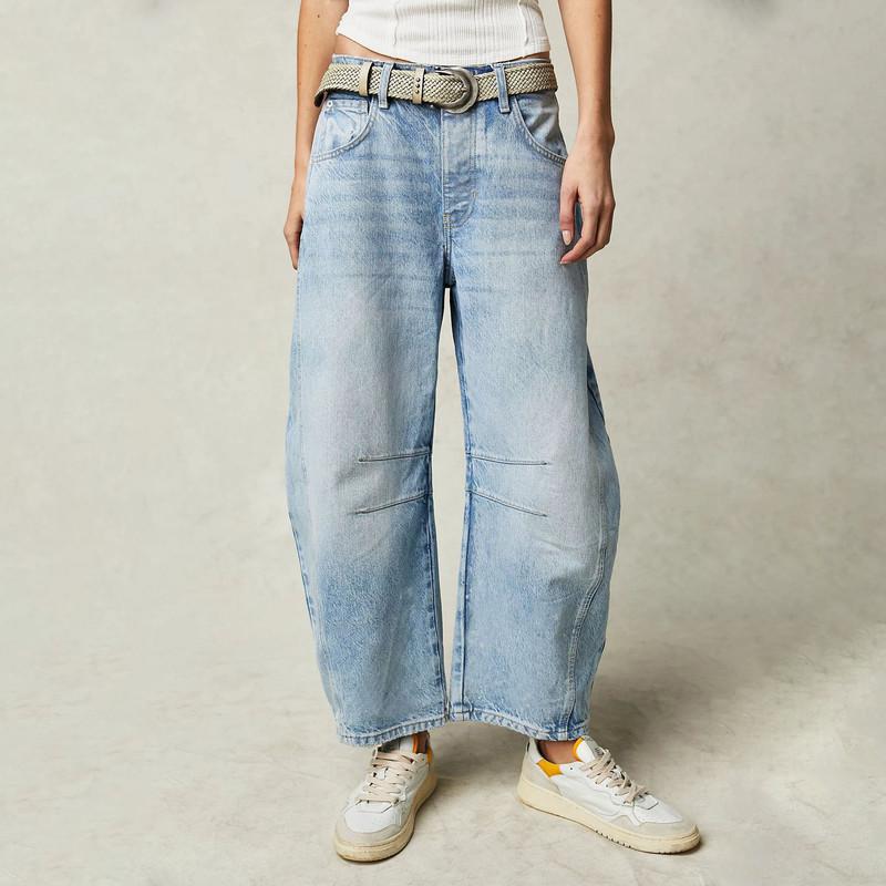 Long Pants Casual Fashion Solid Colour Loose Mid Waist Straight Women's Jeans