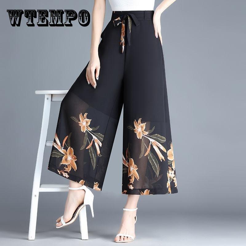 Chiffon Women Pants Anklelength Wtempo Skirtlike Wideleg Pants Loose High Waist Trousers Cool And Breathable