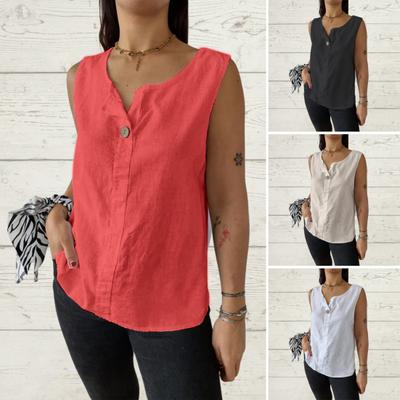 Женский жилет без рукавов с пуговицами, повседневные топы из хлопка и льна, легкие дышащие топы