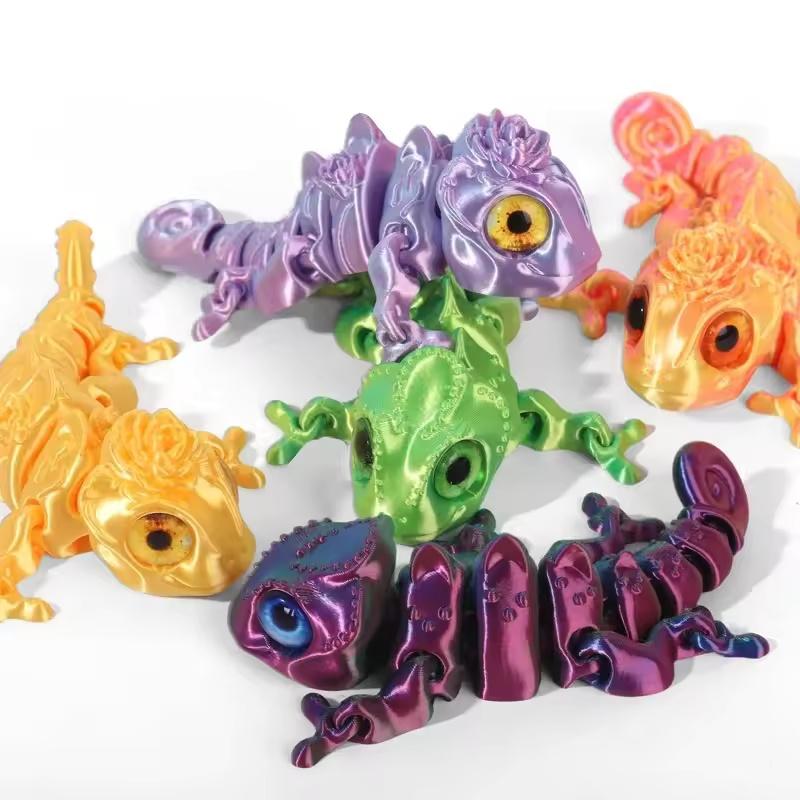 3D Printed Chameleon Figures Multi-Joint Movable Simulation Eyes Ornament Kids Toy Home Room Decor Gift