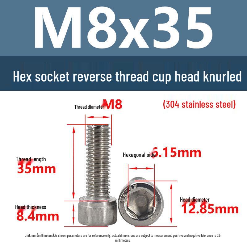 Yigu Yigu 304 Stainless Steel Reverse Thread Knurled Hex Socket Cup Head M6-M12 Screws