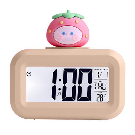 Будильник Легко читаемое время, дата, температура, ЖК-экран, мультяшный декор, 8 различных мелодий звонка, цифровые часы, спальни, дорожный будильник