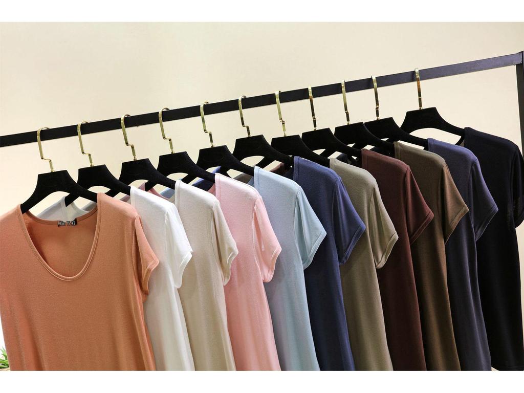 Женская летняя футболка из модала с коротким рукавом и овальным вырезом - Однотонная, Повседневная, Свободная, Приталенная, Универсальный топ