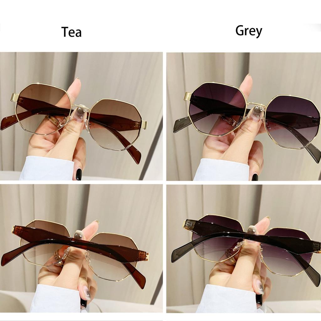 Золотые многоугольные металлические солнцезащитные очки с коричневыми неполяризованными линзами