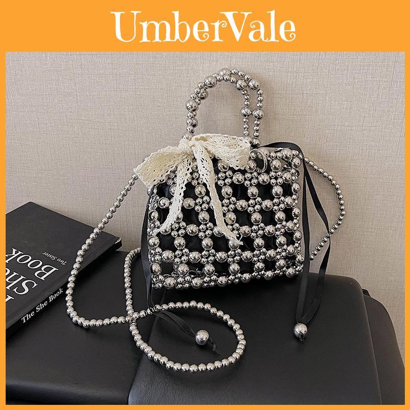 Pearl Plated Urban Style Handheld Bag For Women Soft Pvc Compact Crossbody