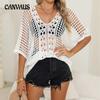 Women's Bikinis with A Blouse Hollow Out Knitted Shirt Bat Sleeve Loose Casual Top