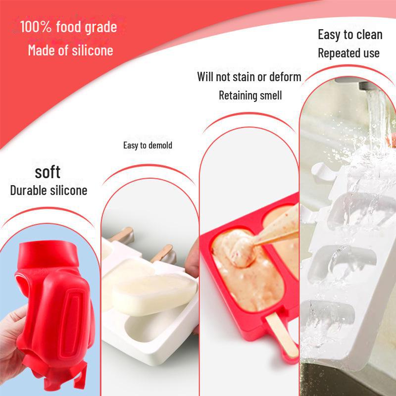 4-in-1 Food-Grade Silicone Ice Cream Popsicle Mold – Easy Demolding DIY Ice Cream Maker