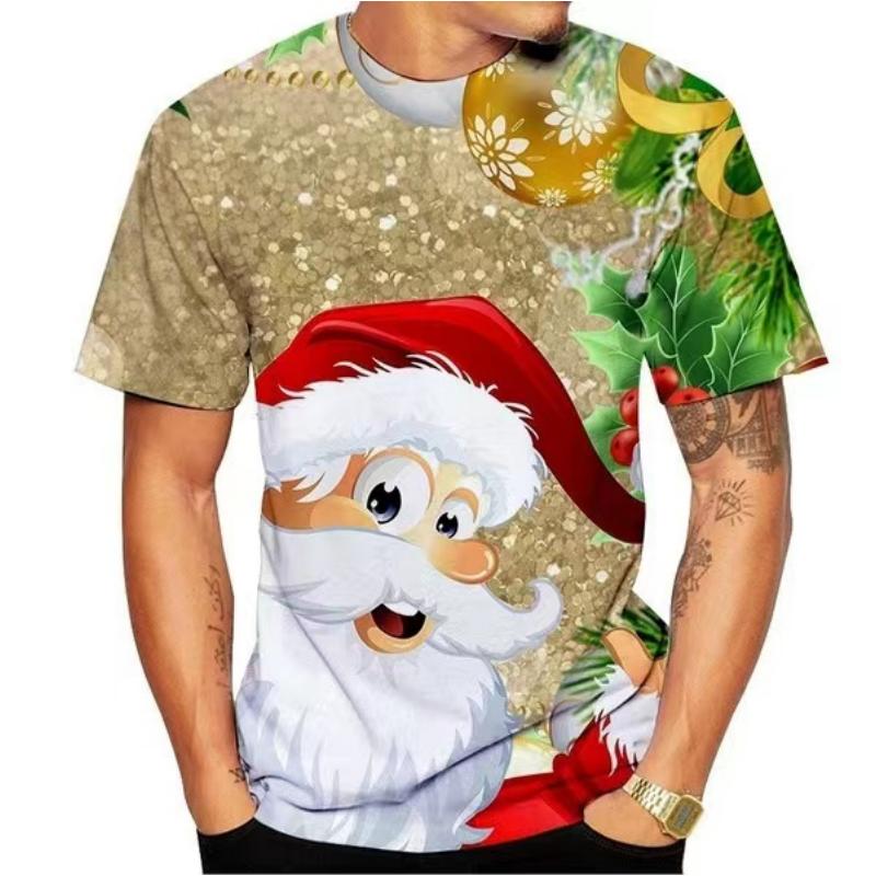 Christmas Elk 3D Print T Shirt For Men X'mas Harajuku Streetwear Fashion O-neck Short Sleeve Tops New Year Gift Oversized T-shirts