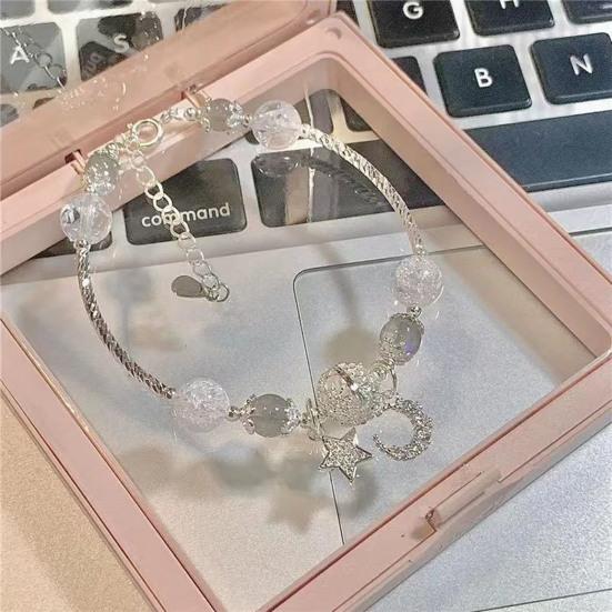 Браслет с подвесками «Звезда и Луна» для женщин, браслеты ручной работы из сплава с искусственными кристаллами и стеклянными нитями, уникальный подарок для нее