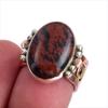 Natural Mahogany Red Obsidian Gemstone 925 Solid Silver Two Tone Ring S.5.5 e4M16