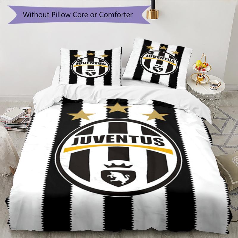 3pcs Juventus Football Club Bedding Set Duvet Cover Closure Includes 1 Duvet Cover & 2 Pillowcases, Soft and Comfortable for All Seasons.