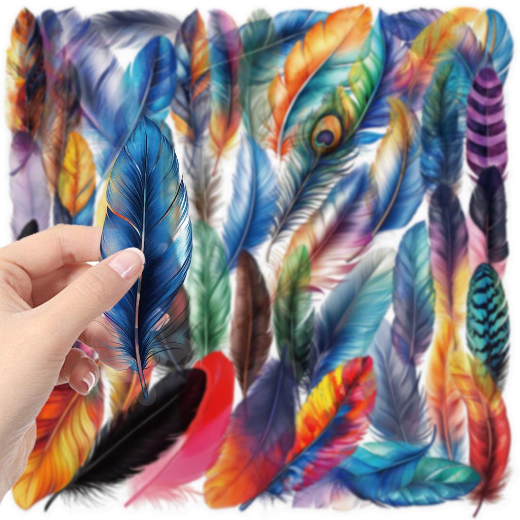 50 Cartoon Feather Stickers Pack Waterproof Transparent PET Hand Account Children's Material Decorative Guitar Notebook