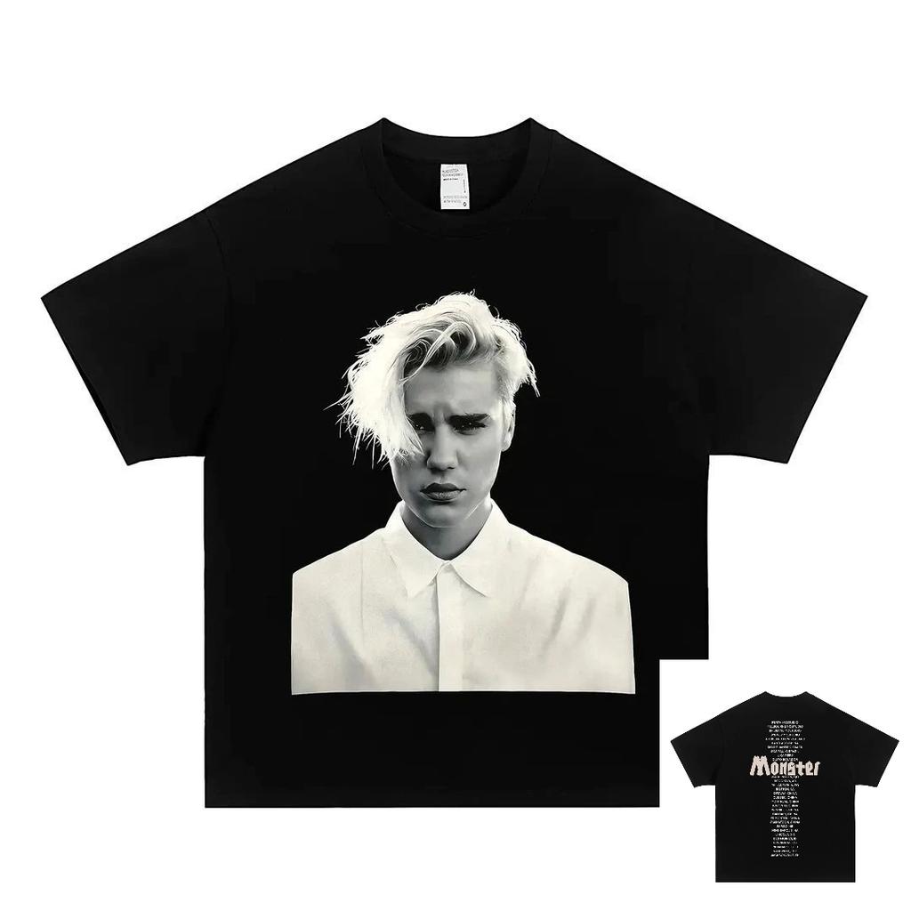 Limited Edition Bieber Profile Shortsleeved Tshirt Loose High Street Style Casual Top For Both Unisex And Unisex
