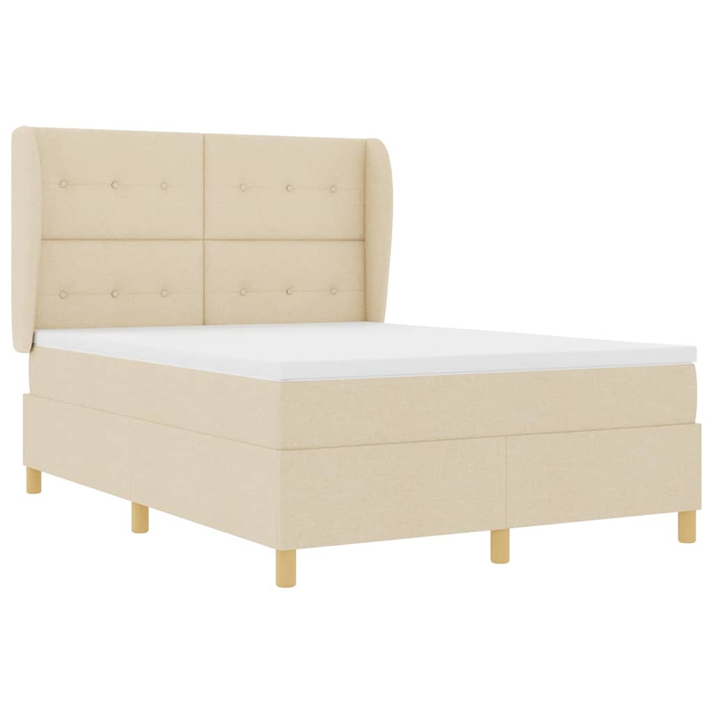 Box Spring Bed with Mattress Cream 190 x 140 cm Fabric