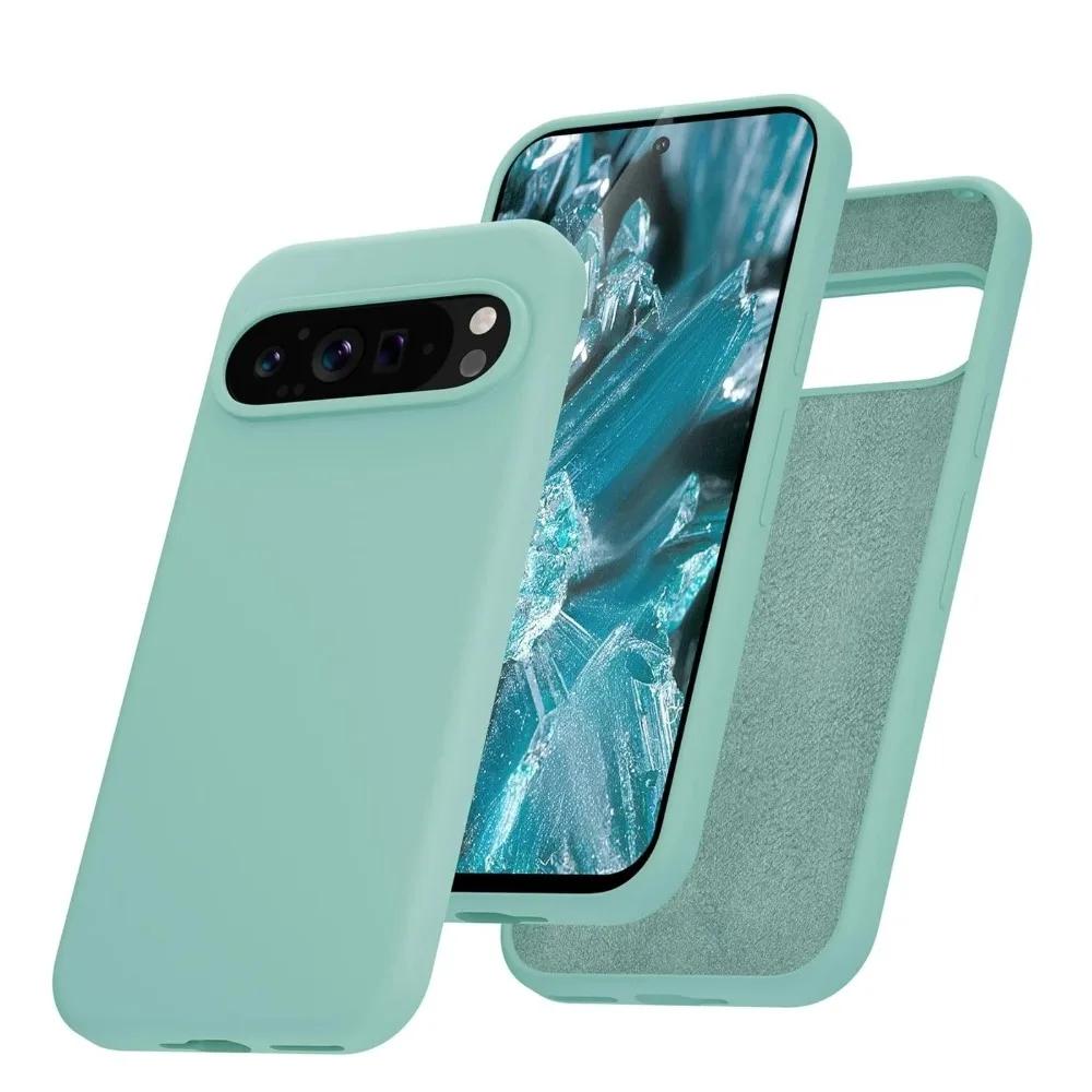 Мягкий матовый чехол из жидкого силикона для Google Pixel 9 Pro XL 8 7 6 8A 7A 6A A Однотонный, с ощущением кожи, ударопрочный, ультратонкий чехол