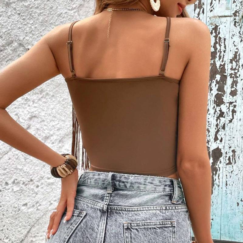 Spring Womens Fringe Camisole With High Elastane For Casual Wear