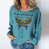 Vintage Letter Women's T-shirts Dragonfly Pattern Long Sleeves Tees Tops Fall/Winter Cotton Pullover Women Clothing Streetwear