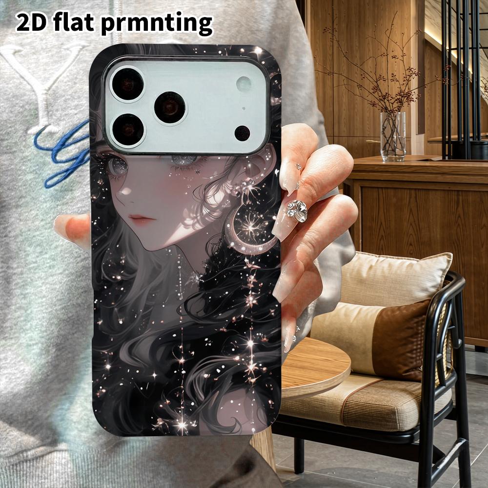 Phone Case: 2D flat design suitable for iPhone 18 17 16 15 14 13 Pro film protective case, couple style, front-facing star and moon girl, Christmas an