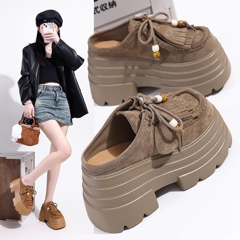 Fashion Women's Platform Loafers Spring and Autumn British Style Retro Round Toe Lace-up Versatile Women's Single Shoes Zapatos De Mujer