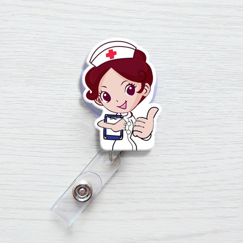 Модная идентификационная карточка с именем, выдвижная медсестра, врач, мультяшная кнопка, держатель для бейджа, школьные принадлежности, милый экспонат