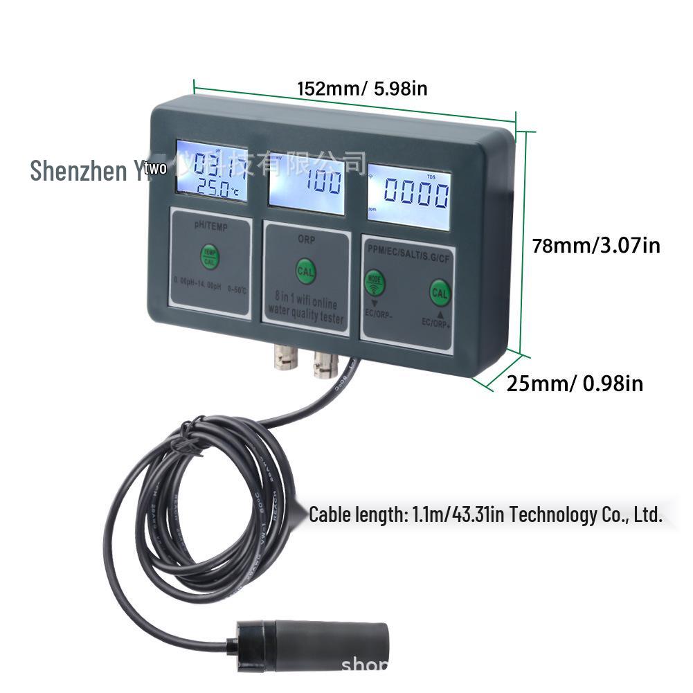 WiFi Mobile App 8-in-1 Water Quality Tester: PH, ORP, EC, Salinity - Fish Tank Online Detector